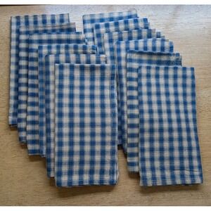 12 Navy & Ivory Checked Plaid Cotton Napkins~19" approx Authentic Brand Homespun